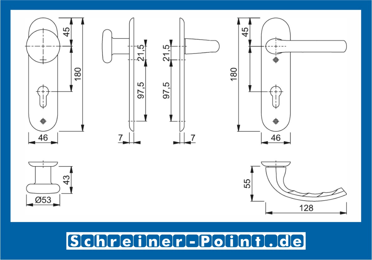 Hoppe Tokyo Aluminium Kurzschildgarnitur F1 Natur 1710/273KP, 2805347, 2805363, 2805401, 2805515